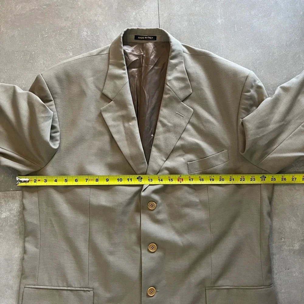 Manzini Uomo Mens Tan Beige 100% Wool 3 Button Blazer Sport Coat Italy 50/44L